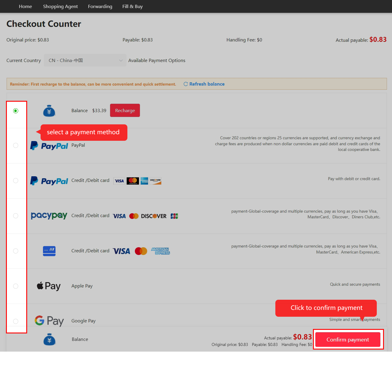 Review the first payment before submitting.