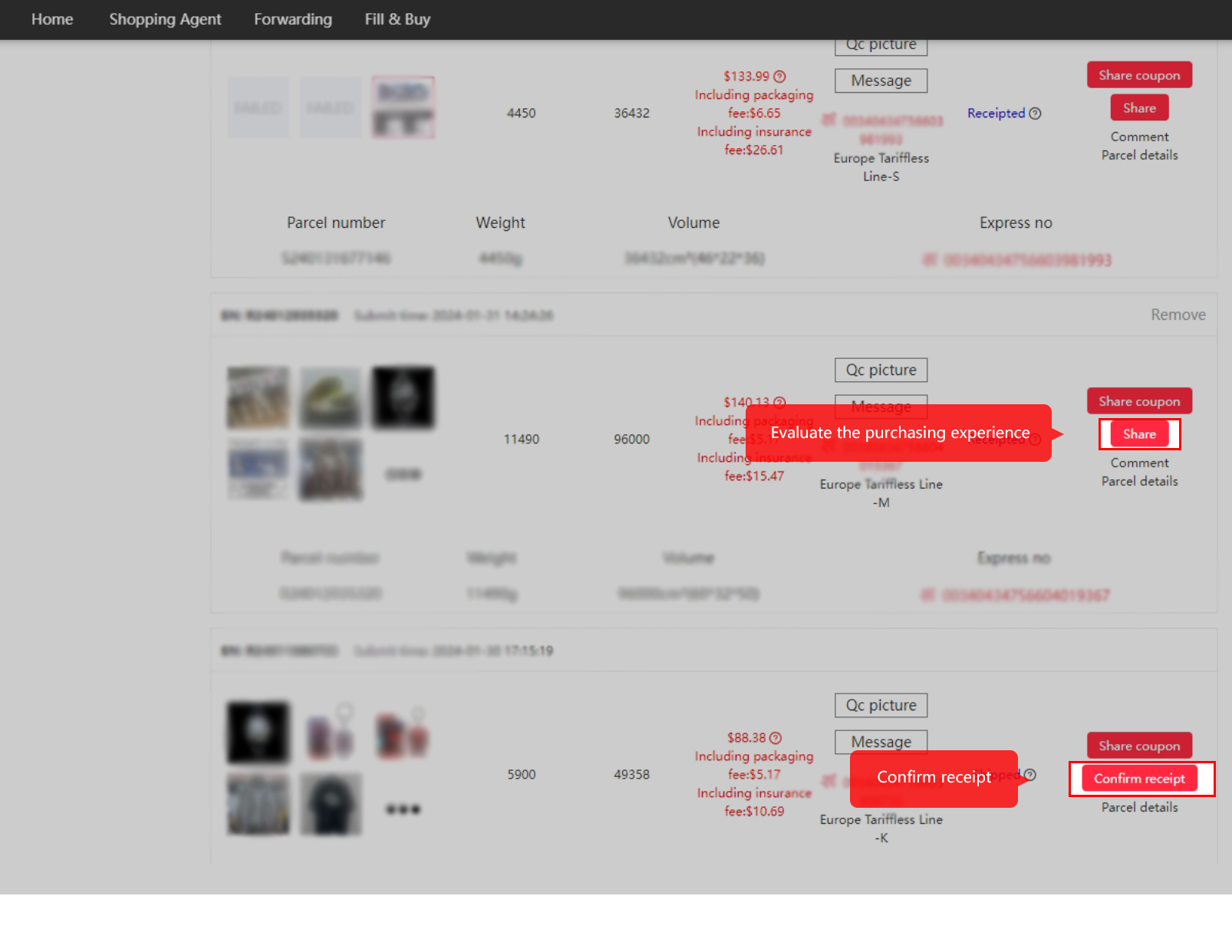 Confirm receipt after checking the delivered contents.